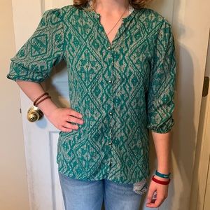 Green and tan womens blouse